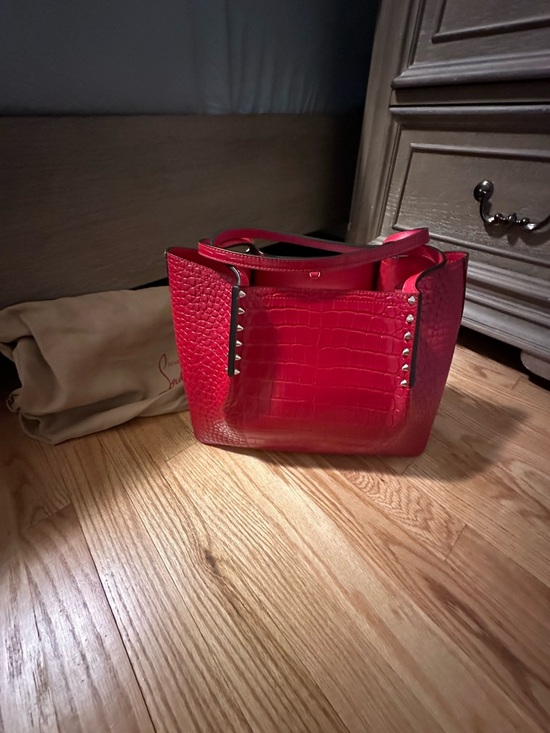 Christian Louboutin Handbags - Christian Louboutin Red Croc-Embossed Studded Tote